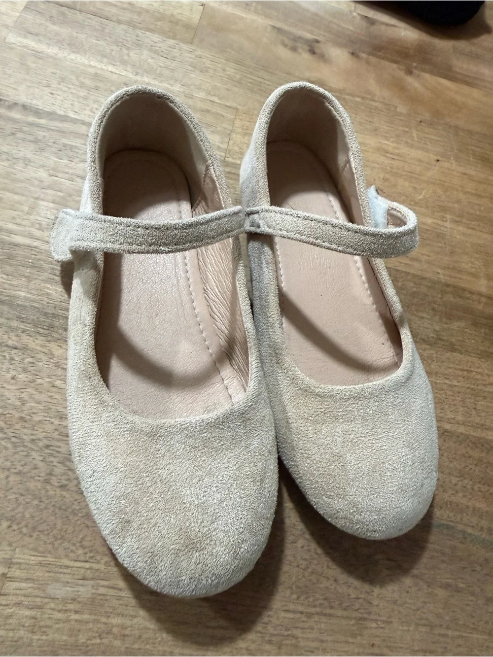 Kids Beige Mary Jane Shoes with Hook-and-Loop Strap